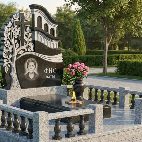 Элитный православный гранитный памятник с крестом в Перми, гранит Габбро-диабаз