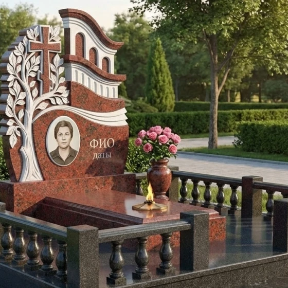 Элитный православный гранитный памятник с крестом в Перми, гранит Лезниковский