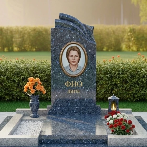 Вертикальный светский гранитный мемориальный комплекс в Новокузнецке, гранит Блю Перл