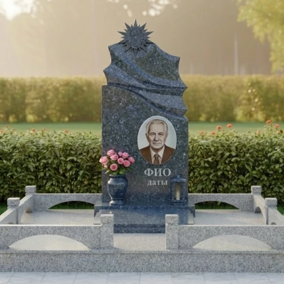 Гранитный светский памятник с комплексом в Перми, гранит Блю Перл