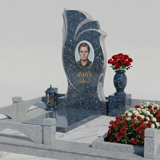 Гранитный мемориальный комплекс вертикальный светский во Владивостоке, гранит Блю Перл
