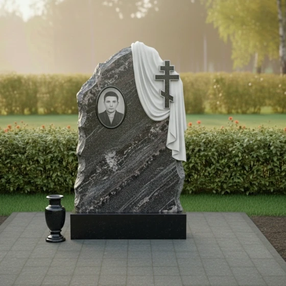 Гранитный вертикальный памятник для мемориального комплекса в Перми, гранит амфиболит