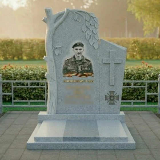Гранитный вертикальный православный мемориальный комплекс в Перми, гранит Мансуровский