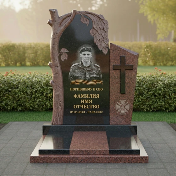 Гранитный вертикальный православный мемориальный комплекс в Перми, гранит Дымовский