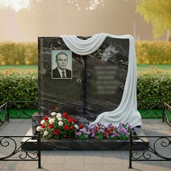 Горизонтальный светский памятник из гранита или мрамора в Новокузнецке, гранит амфиболит