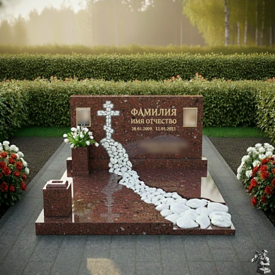 Горизонтальный памятник на двоих в Перми, гранит Лезниковский
