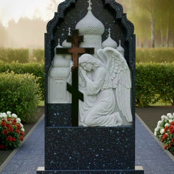 Элитный комбинированный памятник в Перми, гранит Блю Перл