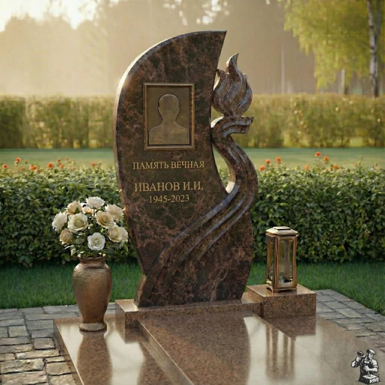 Комбинированный вертикальный памятник в Перми, гранит Дымовский
