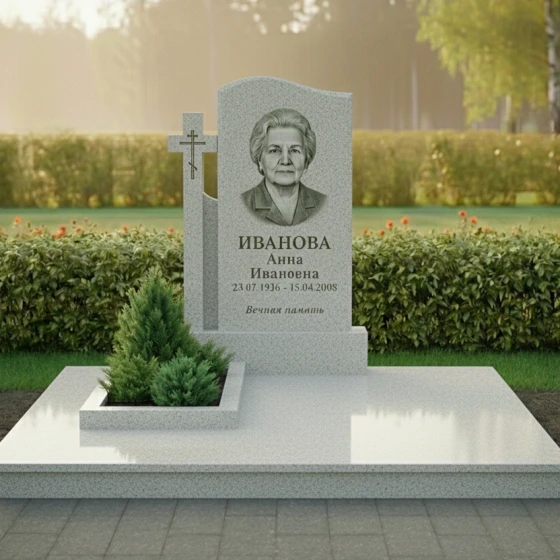 Православный гранитный монумент с крестом, гранит Мансуровский