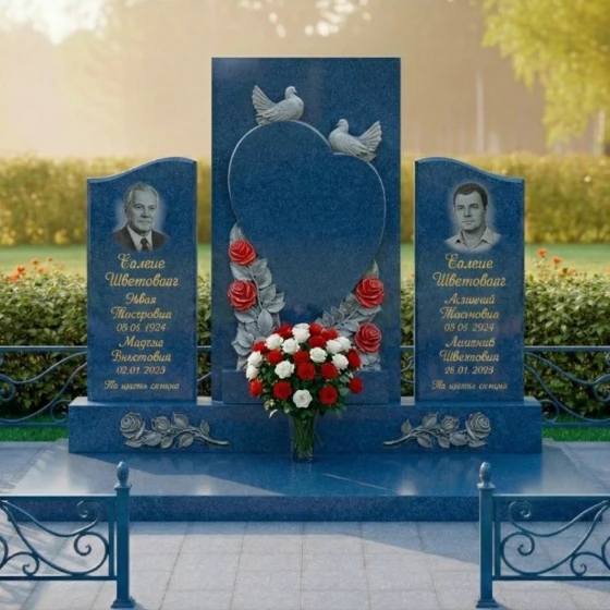 Гранитный памятник на двоих в Перми, гранит Блю Перл