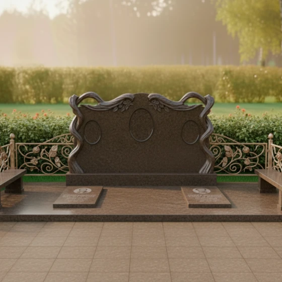 Элитный горизонтальный гранитный памятник для склепа в Перми, гранит Дымовский