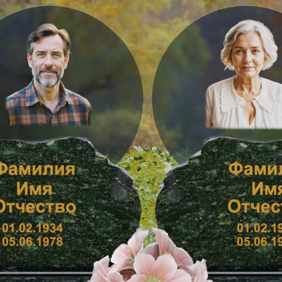 Памятник на могилу для двоих светский в Набережных Челнах, гранит Балтик грин
