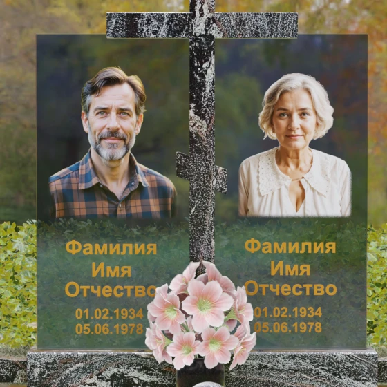 Православный комбинированный памятник с крестом в Перми, гранит амфиболит