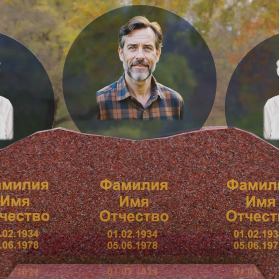 Горизонтальный гранитный памятник на троих в Перми, гранит Лезниковский