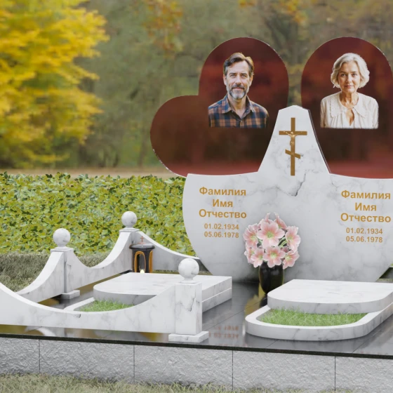 Православный памятник с крестом на двоих в Перми, мрамор Тассос, вид 4
