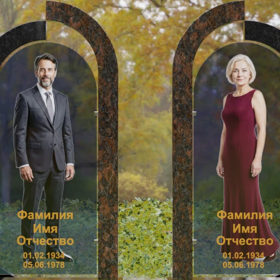 Вертикальный памятник гранит/стекло на двоих в Перми, гранит Габбро-диабаз