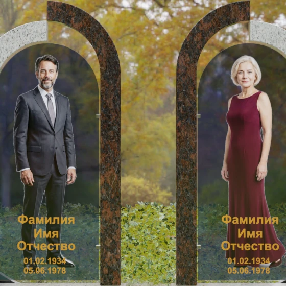 Вертикальный памятник гранит/стекло на двоих в Перми, гранит Мансуровский