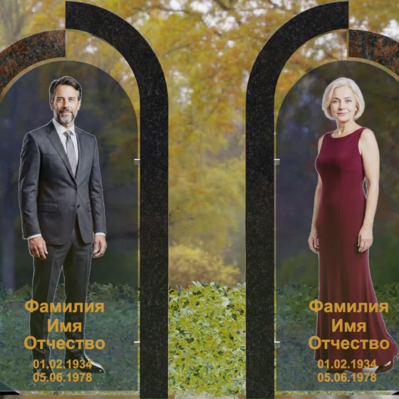 Вертикальный памятник гранит/стекло на двоих в Перми, гранит Дымовский