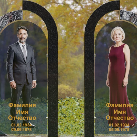 Вертикальный памятник гранит/стекло на двоих в Перми, гранит амфиболит
