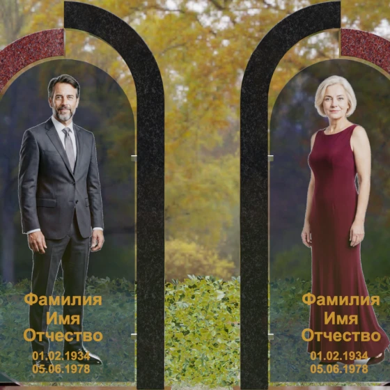 Вертикальный памятник гранит/стекло на двоих в Перми, гранит Лезниковский