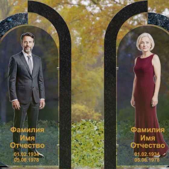 Вертикальный памятник гранит/стекло на двоих в Перми, гранит Блю Перл
