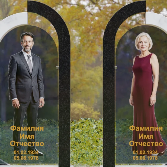 Вертикальный памятник гранит/стекло на двоих в Перми, мрамор Тассос