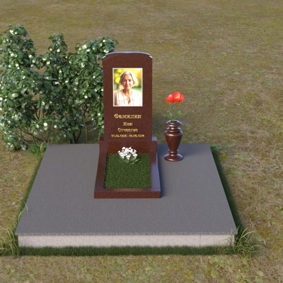 Вертикальный памятник со скругленными гранями и фаской, гранит Лезниковский, вид 3