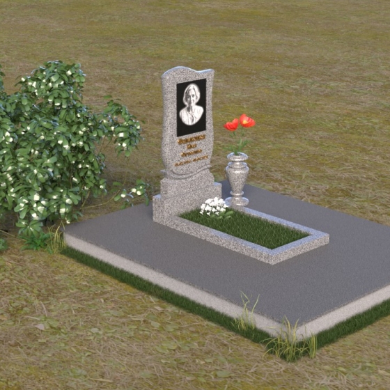 Вертикальный памятник с волнообразной верхней частью, гранит Мансуровский, вид 2, в Краснодаре
