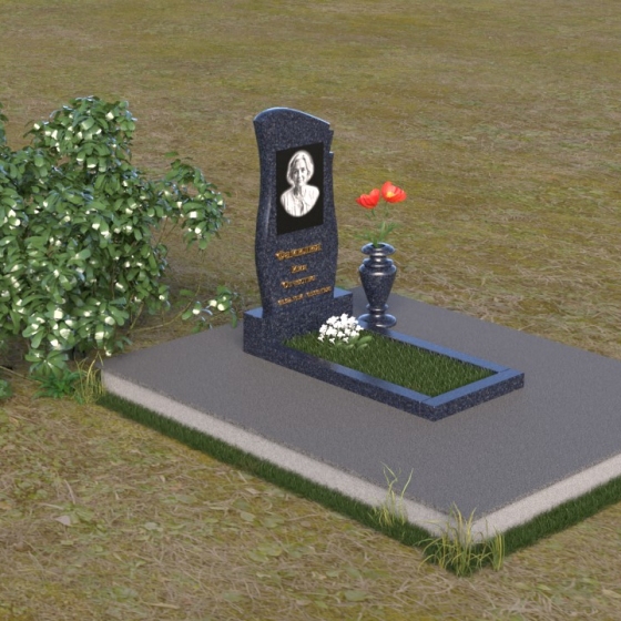 Памятник из гранита с резным крылом, гранит Блю Перл, вид 2, в Якутске