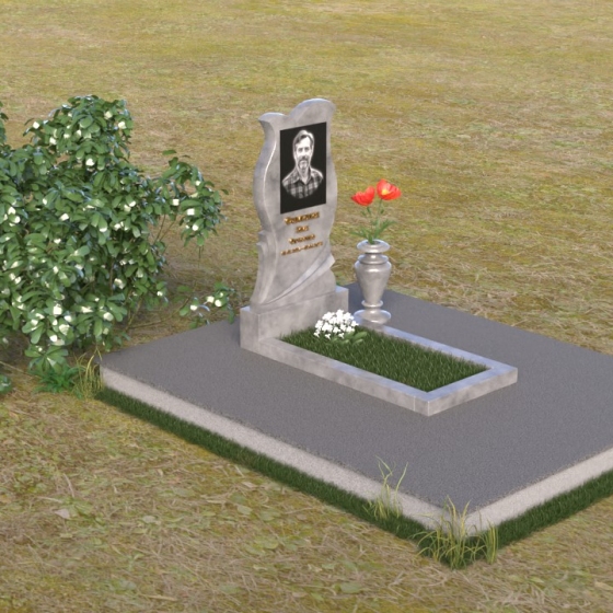 Памятник вертикальный из дымовского гранита в Перми, мрамор Тассос, вид 2
