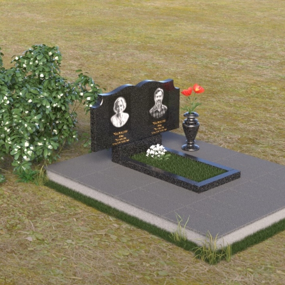 Фигурный гранитный памятник с волнообразной стелой, гранит Габбро-диабаз, вид 2, в Краснодаре