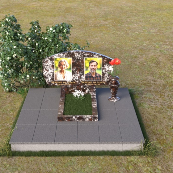 Мраморный горизонтальный памятник Тассос для двоих в Перми, гранит амфиболит, вид 3