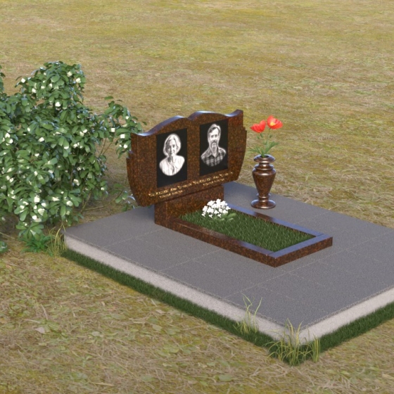 Памятник горизонтальный гранитный для двоих в Перми, гранит Дымовский, вид 2