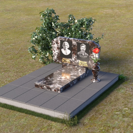 Гранитный горизонтальный памятник для двоих в Перми, гранит амфиболит