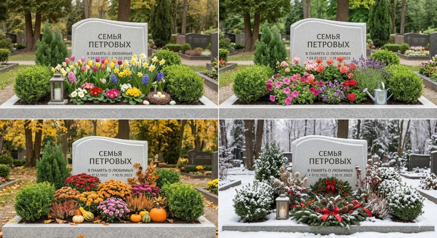 sezonnoe-oformlenie-mogily-leto-zima-osen-vesna