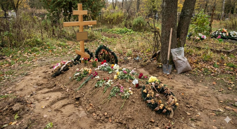 uhod-za-mogiloy-pervyj-god-derevyannyj-krest-lopata