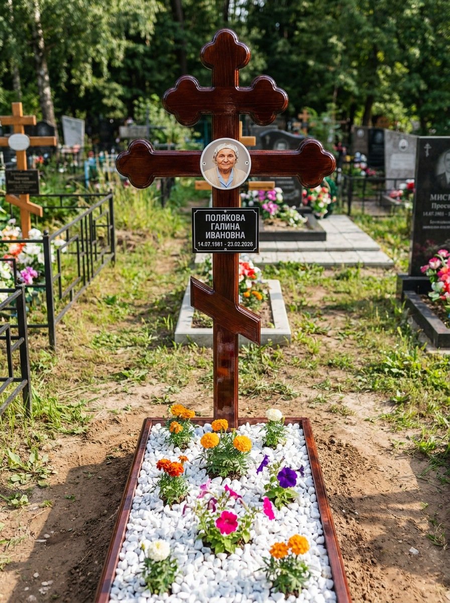 Портрет на памятнике в Перми — Цветной портрет на овале 130×180 мм — на деревянный крест