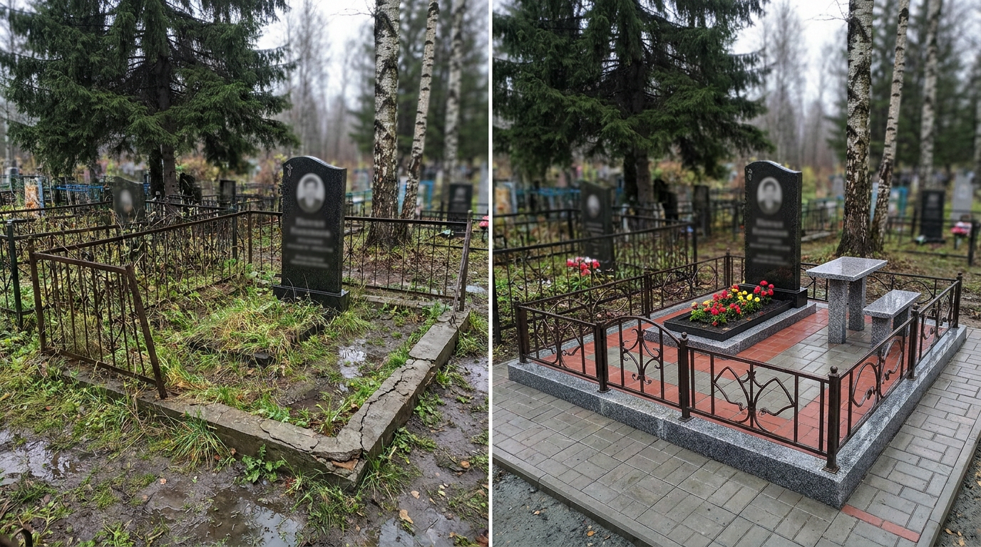 Благоустройство могилы в Перми — пример 2