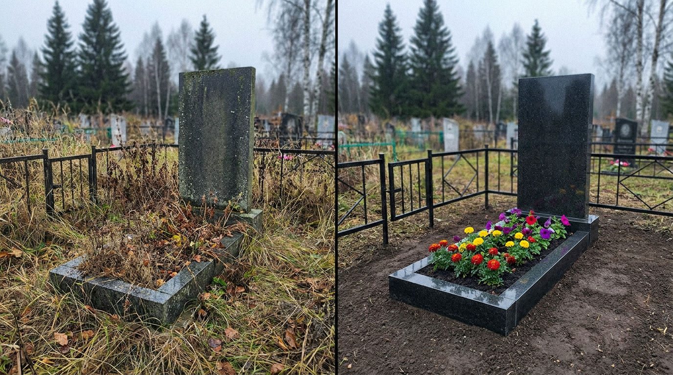 Уборка могилы в Перми — пример 1